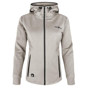 ActionHeat beige hooded zip up jacket with black trim and front pockets