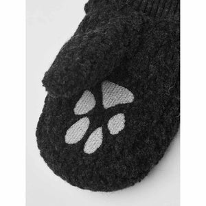 Hestra black knit mitten with white embroidered paw print detail