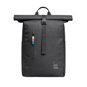 Got Bag black rolltop backpack with front zipper pocket and buckle closure