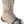 Black rubber ice traction cleat attached to the front of a brown hiking boot