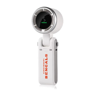 White handheld portable fan with Cincinnati Bengals logo and digital battery display