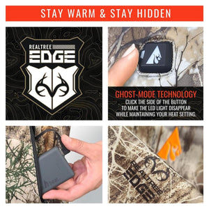 Realtree Edge camo apparel featuring Ghost Mode LED button and portable battery pack