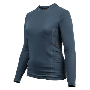Blue long sleeve crew neck base layer top with thumb holes
