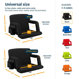 Alpcour stadium seat dimensions for wide and extra wide models with five color options
