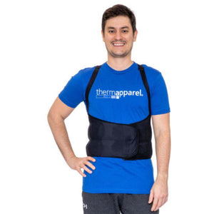 Man wearing a ThermApparel cooling vest over a blue t-shirt