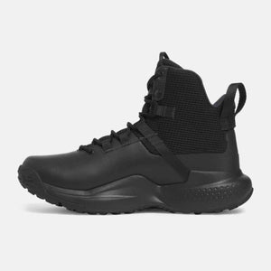 Under Armour black high top tactical boot with textured mesh upper and lugged rubber sole