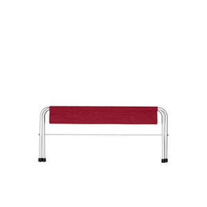 Red folding stool with a chrome metal frame