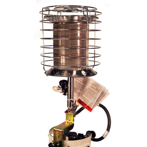 Portable propane tank top heater with wire safety cage