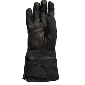 Black leather and fabric glove with zippered cuff and touch screen fingertip