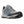 Korkers grey and black hiking shoe with blue accents and speckled midsole