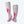 Pair of grey knee high socks with pink and white geometric triangle patterns