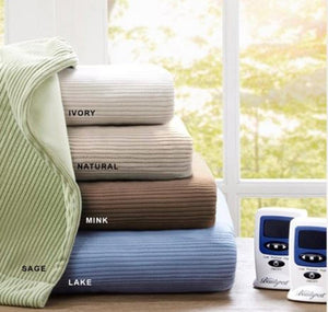 Beautyrest ribbed electric blankets in ivory natural mink sage and lake colors with two controllers