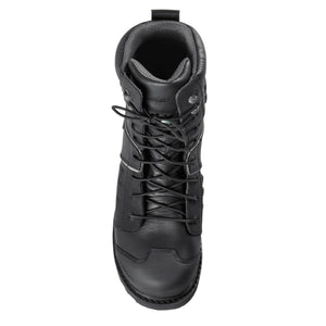 Top view of a black leather lace up tactical boot