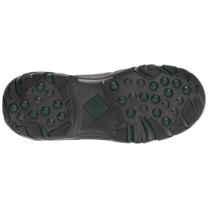 Black Muck boot treaded rubber outsole with circular traction pattern