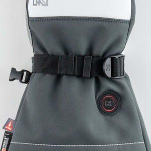 Mobile Warming grey heated mitten wrist strap and power button