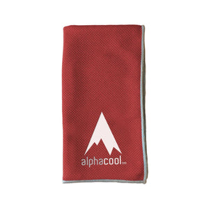 Red AlphaCool microfiber cleaning cloth with white logo