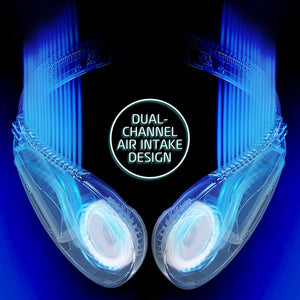 Neck fan with dual channel air intake design graphic