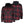 Red and black plaid hooded flannel shirt with snap button closure