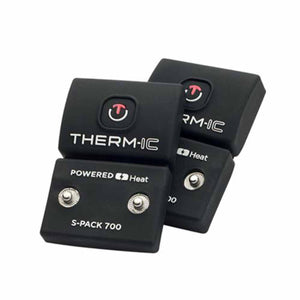 Two black Sidas Therm-ic S-Pack 700 battery packs with power buttons and snap connectors