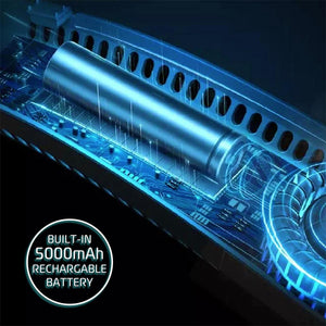 Internal view of a device showing a 5000mAh rechargeable battery and circuit board