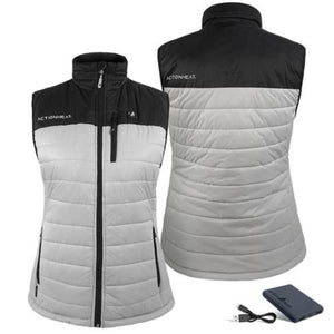 ActionHeat women's black and grey heated vest with battery pack and charging cable