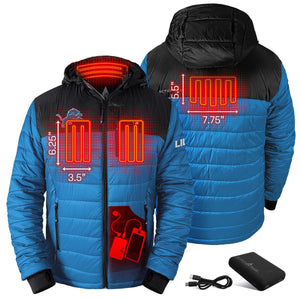 ActionHeat heated jacket showing heating element placement and battery pack