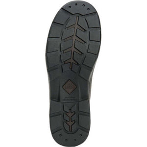 Black rubber treaded outsole of a Muck boot