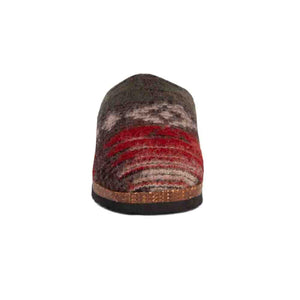 Cloud Nine Sheepskin wool slipper with red and grey geometric pattern and cork midsole