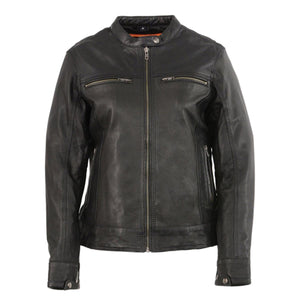 Milwaukee Leather black leather motorcycle jacket with front zipper and chest pockets