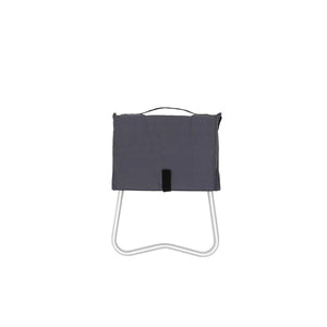 Folded grey portable stool with metal frame and carrying handle