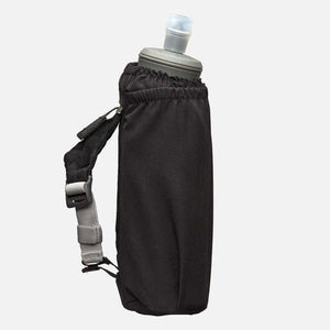 Black handheld water bottle with adjustable strap