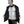 Man wearing a black jacket over a white compression vest with rectangular padding