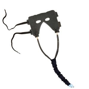 Black textured therapy face mask with adjustable straps and connection hose