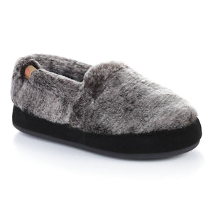 Acorn grey faux fur slipper with black suede trim