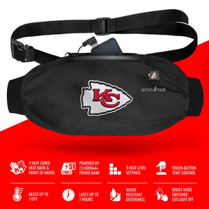 ActionHeat Kansas City Chiefs heated hand warmer muff with power bank and feature list