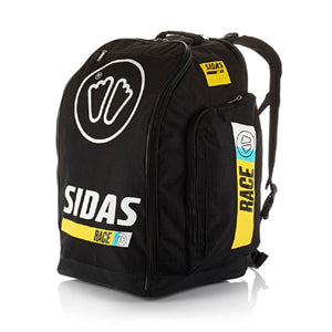 Black Sidas Race backpack with white and yellow branding