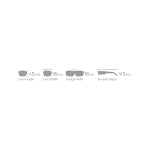 Smith Optics eyewear sizing diagram showing lens height width bridge width and temple length measurements