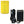 Yellow portable battery pack with four LED indicators and a black wall charger with a USB cable
