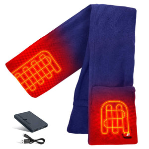 ActionHeat blue fleece scarf with visible heating elements and power bank