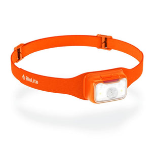 BioLite orange headlamp with adjustable elastic strap