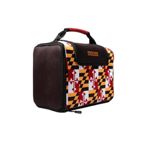 Kanga Coolers Maryland flag pattern insulated lunch bag with black sides and top handle