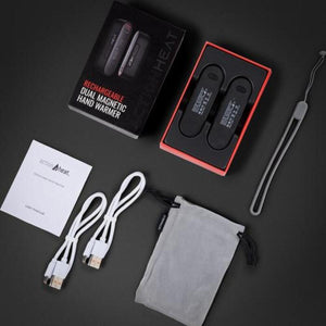 ActionHeat rechargeable dual magnetic hand warmer set with charging cables and storage pouch