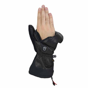 Seirus black heated leather mitten with power button on wrist