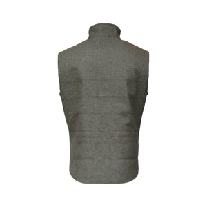 Back view of a grey wool vest with horizontal stitched detailing