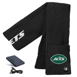 ActionHeat New York Jets black fleece heated scarf with battery pack and charging cable