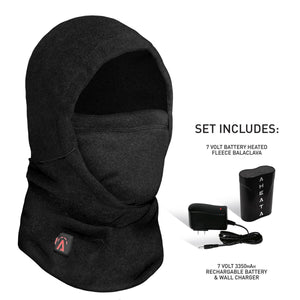 Aheata black fleece heated balaclava with 7 volt rechargeable battery and wall charger