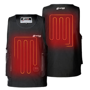 Venture Heat black heated diving vest showing front and back heating elements