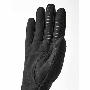 Black cycling glove with textured grip strips on fingers