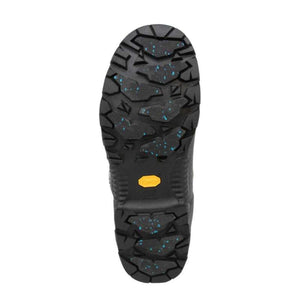 Black Dryshod boot outsole with deep tread pattern and blue flecks