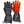 Black leather motorcycle gloves with red stitching and internal heating elements visible in one glove